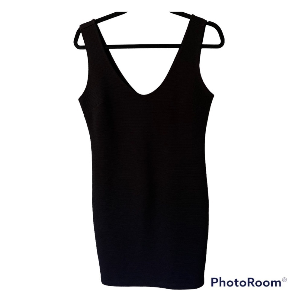 Forever 21 Black Party Mini Dress, Tank Sleeves, L, V-Neck & Back, Zip, Stretch